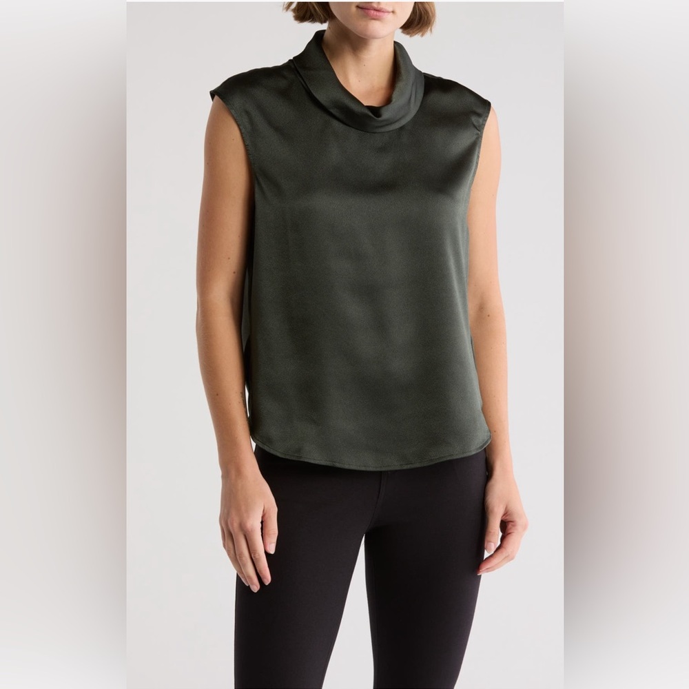 PLEIONE Cowl Neck Sleeveless Textured Satin Top - NWT